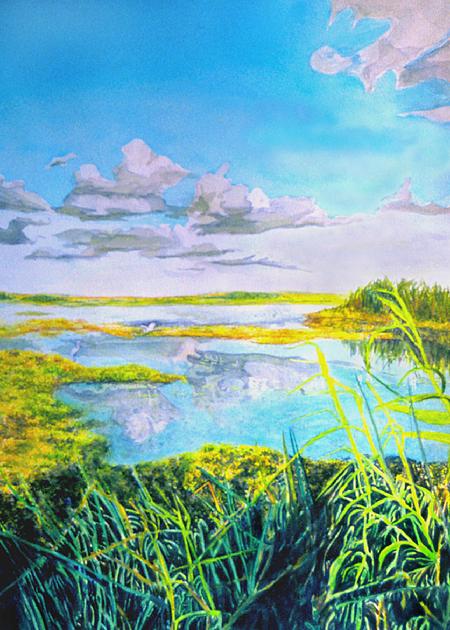 Anahuac Wetlands, Texas:    Original Watercolor by Marie Haeffner-Reeves