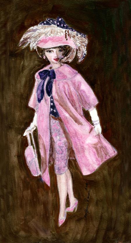 Matisse Fashion Painting, "Mauve Silk with Feathers":   Original Watercolor by Marie Haeffner-Reeves,  Matisse Fashion by Brenda Visaya