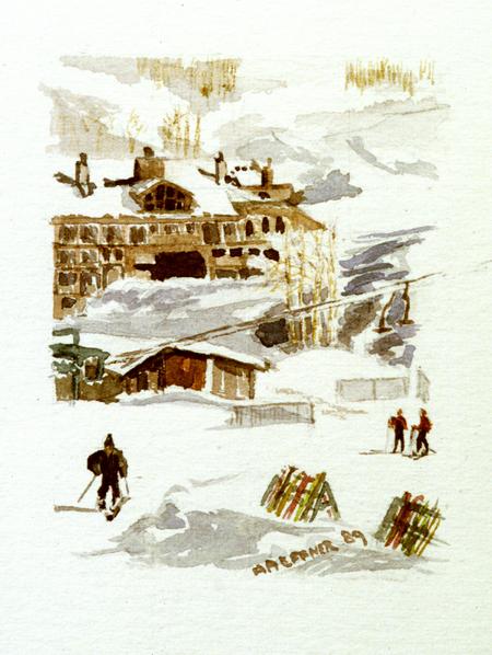 Snowmass Skiing,  Colorado:  Original Watercolor by Marie Haeffner-Reeves