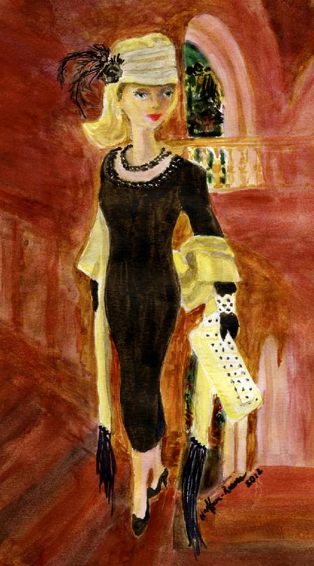 Midnight at the Alhambra: Original watercolor by Marie Haeffner-Reeves, Matisse Fashion Design by Brenda Visaya